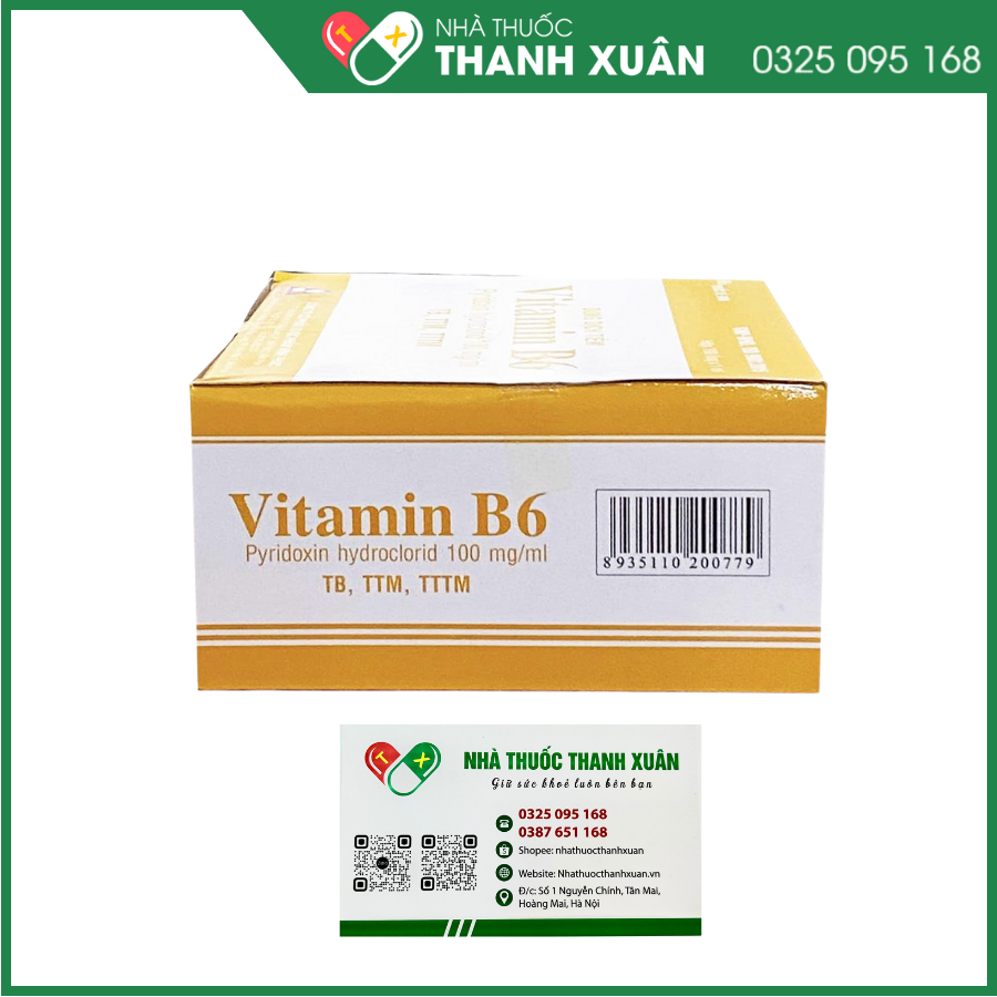 Thuốc tiêm Vitamin B6 100mg/ml điều trị thiếu Vitamin B6, ngộ độc cấp tính gây co giật hoặc hôn mê
